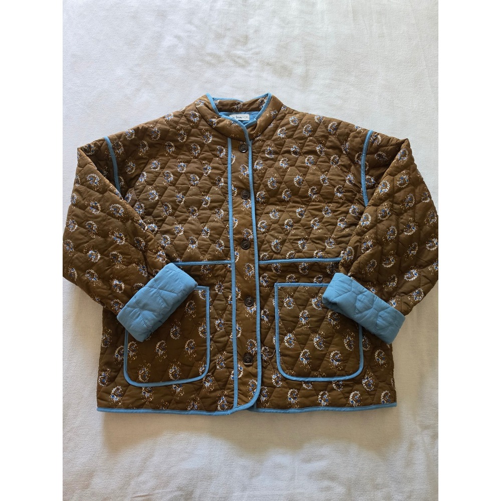 Heirloom In Loom Quilted Floral Jacket Brown Blue ILJ5873 Womens Medium